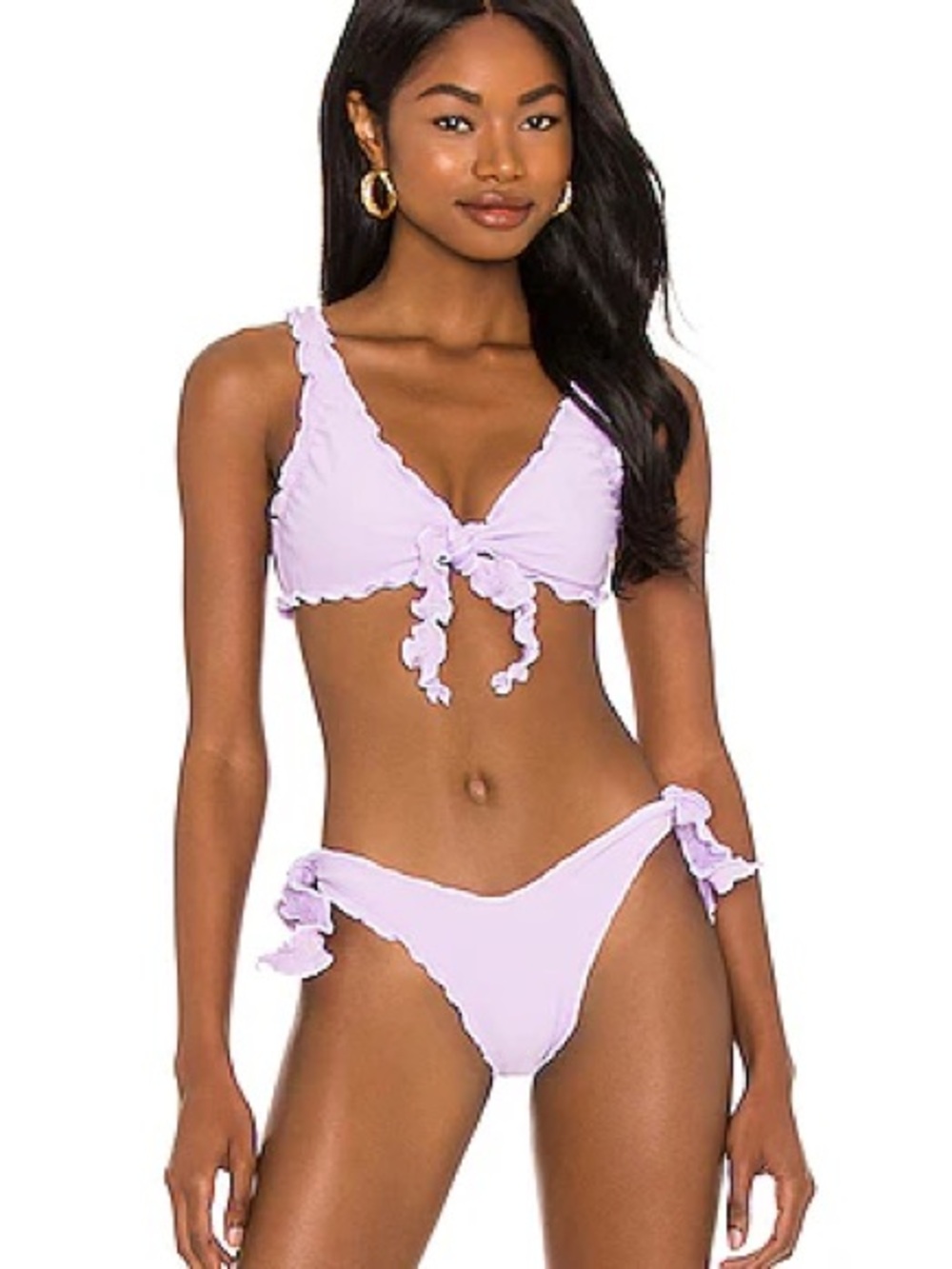 Tularosa Blayk Lavender Ruffled Tie-Front Bikini Set